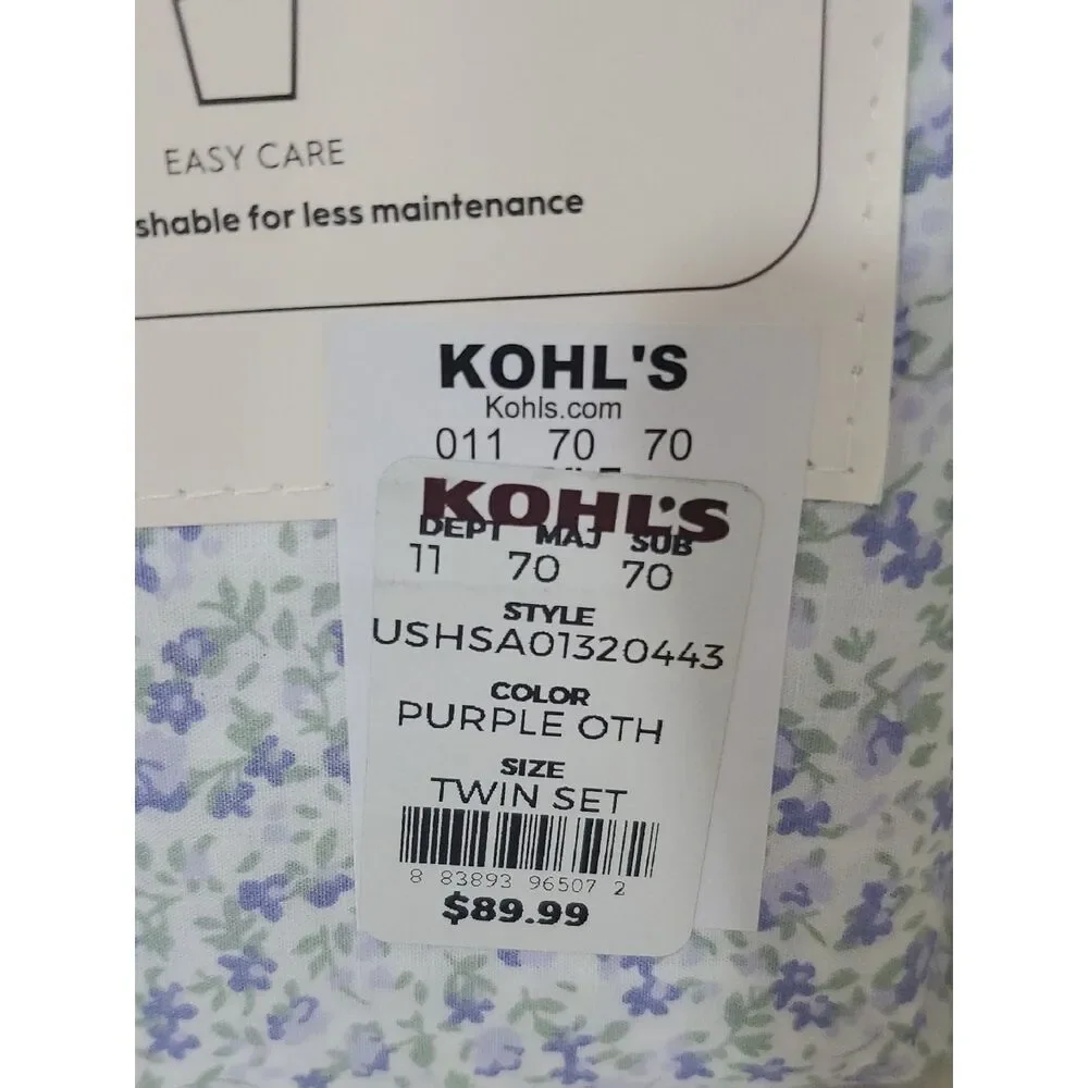 Laura Ashley Twin 100% Cotton Percale Purple Ditsy Floral Sheet Set NIP